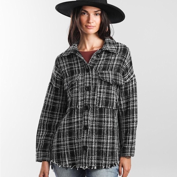 NWOT HYFVE Plaid Frayed Shacket - Picture 2 of 8